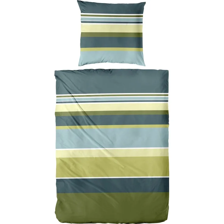 Bettwäsche Mako-Satin Streifen grün-blau 155 x 220 cm