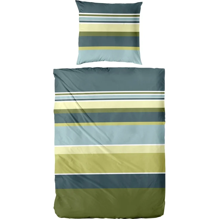 Bettwäsche Mako-Satin Streifen grün-blau 155 x 220 cm