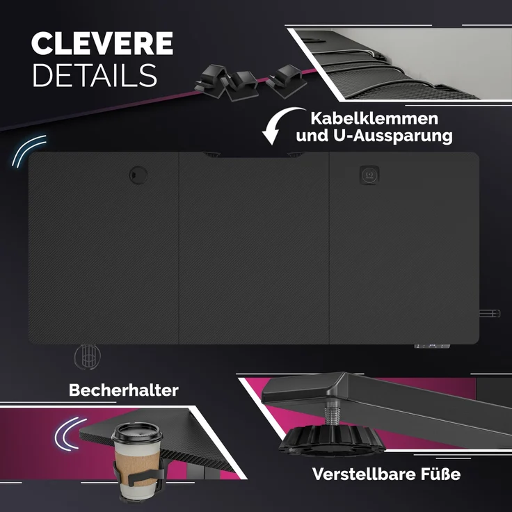CASARIA® Höhenverstellbarer Gaming Schreibtisch S Carbon Optik – Bild 5