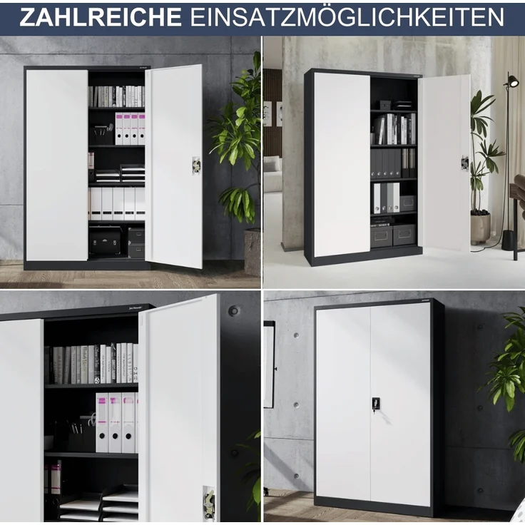 Aktenschrank abschließbar KADO - 5 Ebenen verstellbar, Flügeltüren | Metallschrank Werkstatt Mehrzweckschrank Büroschrank aus Stahl Werkzeugschrank, 185x115x40cm Anthrazit-Weiß – Bild 6