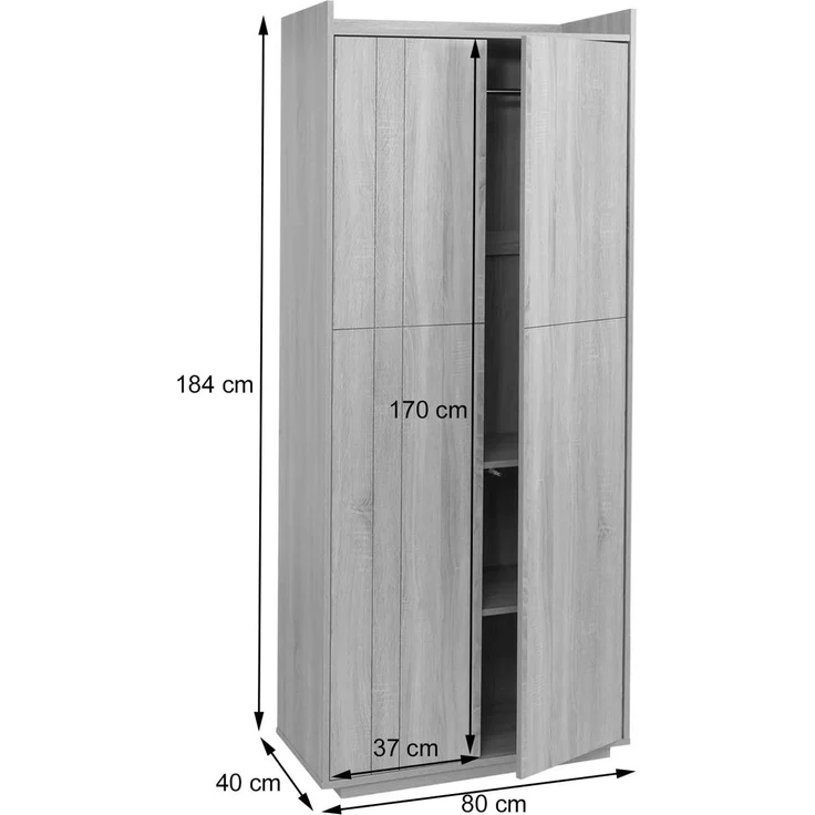 Schrank HWC-P44, Kleiderschrank Garderobenschrank 2 Türen Push-to-open, MDF 184x80x40cm ~ Sonoma-Eiche-Optik – Bild 3