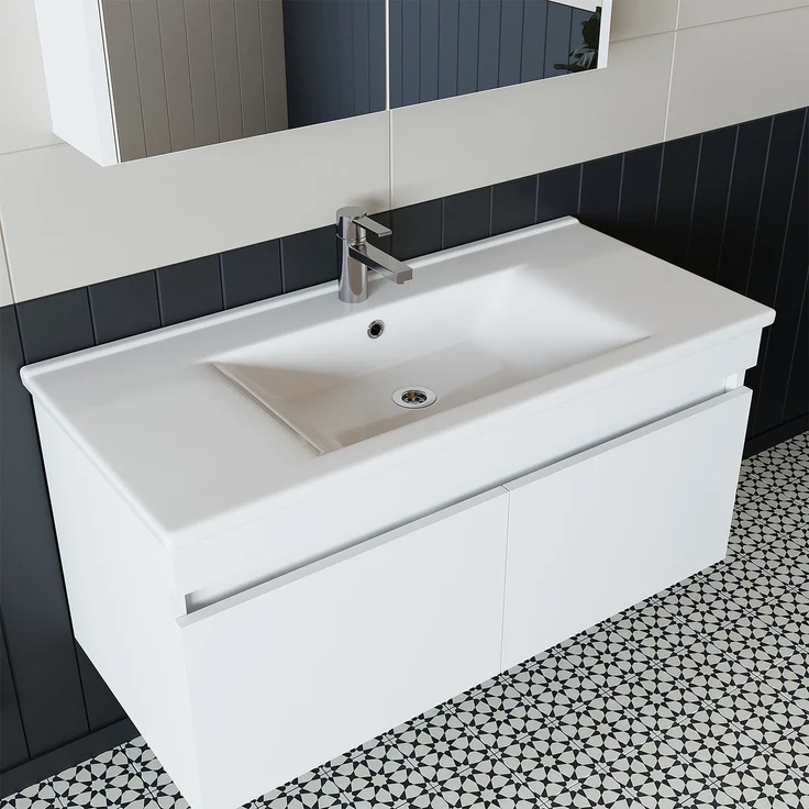 Skye Decor '1053' Badezimmerschrank mit Waschbecken, Mattweiß, 100 x 48 x 45,5 cm – Bild 5