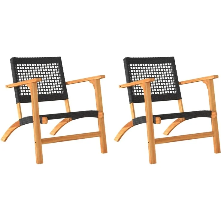 vidaXL Gartenstühle 2 Stk. Schwarz Poly Rattan und Akazienholz 365868 – Bild 7