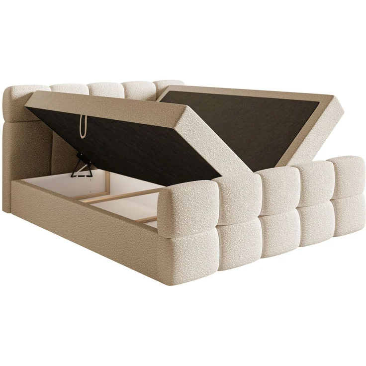 Selsey 'Cloudy' Boxbett mit Bettkästen, Matratze, Topper, Bouclé-Bezug, hellbeige, 180x200 cm – Bild 4