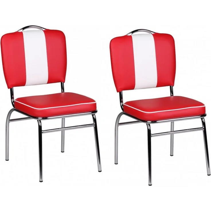 FineBuy 2er Set Esszimmerstuhl American Diner 50er Jahre Retro | Sitzfläche gepolstert mit Rücken-Lehne | Essstuhl rot
