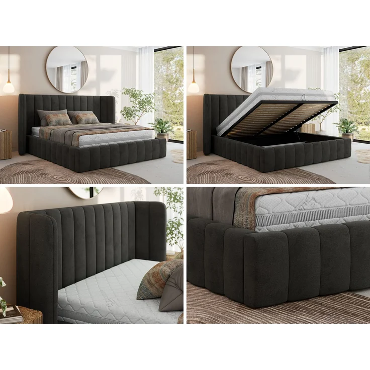 Polsterbett GOLETTA CLASSIC 160 x 200 cm mit gepolstertem Kopfteil, stabilem Bettrahmen, Lattenrost und Bettkasten mit Gasdruckfedern, Doppelbett, zeitloses Design Pocket Matratze - Dunkelgrau Velvet - VIRE LUX – Bild 2