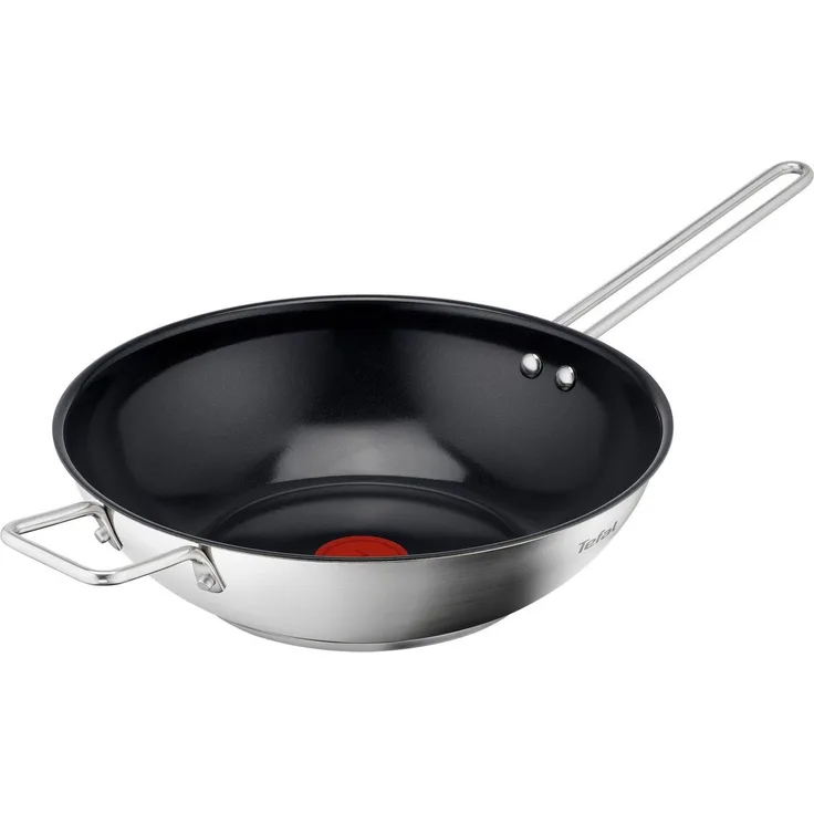 Tefal Wok Nordica, beschichtete Wokpfanne Induktion Ø 28 cm, Thermo-Signal, Edelstahl, minimalistisches Design, robuster Griff, für alle Herdarten, H87119