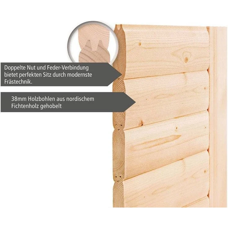 Karibu Ecksauna Antonia mit Dachkranz + 9kW Saunaofen mit integrierter Steuerung – Bild 6