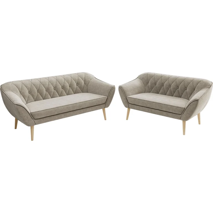 Skandinavisches Sofa Set PIRS 3-2, Komplettset, Wellenfederung, Buche Füße, Sitzgruppe, Polstermöbel Set - Beige Stukture – Bild 8