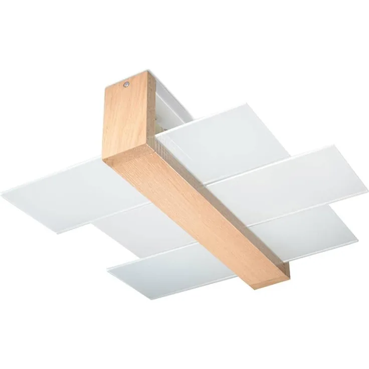 Deckenleuchte, Holz, naturfarben, Glas, L 43 cm