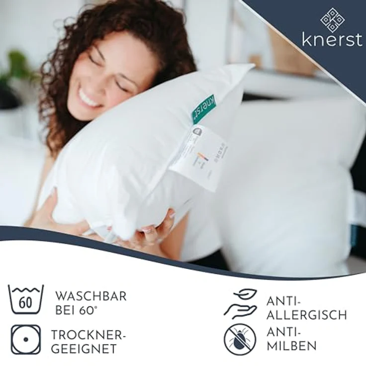 KNERST Kopfkissen Kopfkissen Nano Cloud Fill 100% Polyester, Füllung: NanoCloudFill Technologie – 100% Polyester, ergonomisches Schlafkissen ideal für jede Schlafposition, Kissen mit eleganter, weißer Biese – Bild 4