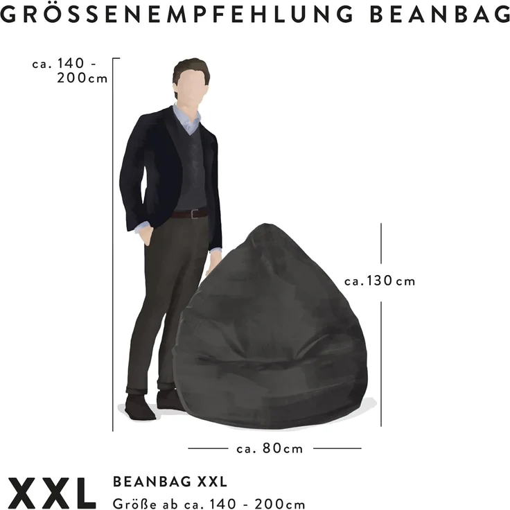 SITTING POINT only by MAGMA BeanBag COMODO XXL Sitzsack mit Plüsch aus 100% Polyester - 80x130cm, Hülle waschbar, Oeko-TEX Standard-Zertifiziert, salbei – Bild 3