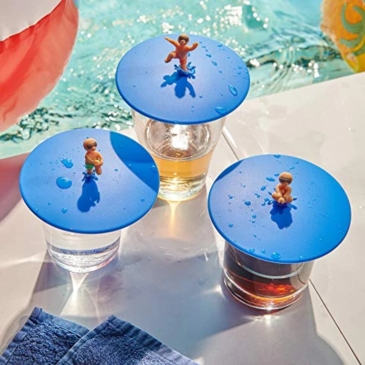 Lurch Mein Deckel Splash 3er Set (Bruno Bombe, Freddy Freestyle, Arne Anker), Glasabdeckungen aus 100% BPA-freiem Platin Silikon, Ø 10,5cm, Blau – Bild 3