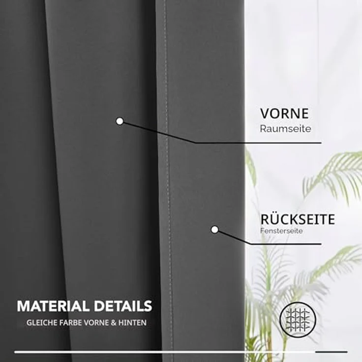 Deconovo Gardinen mit Kräuselband Blickdicht Vorhänge UV-Schutz Dunkelgrau | 2er Set, H 175 x B 140 cm, Hitzeschutz, Wohnzimmer Vorhang, Curtains for Bedroom, für Schienen, Sichtschutz, UV-schutz – Bild 7