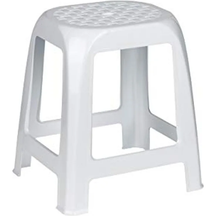 Kreher Hocker aus Kunststoff in Weiß. Sitzfläche im Rattan Design. Ideal für Dusche, Bad und Haushalt. Traglast max. 100 kg.