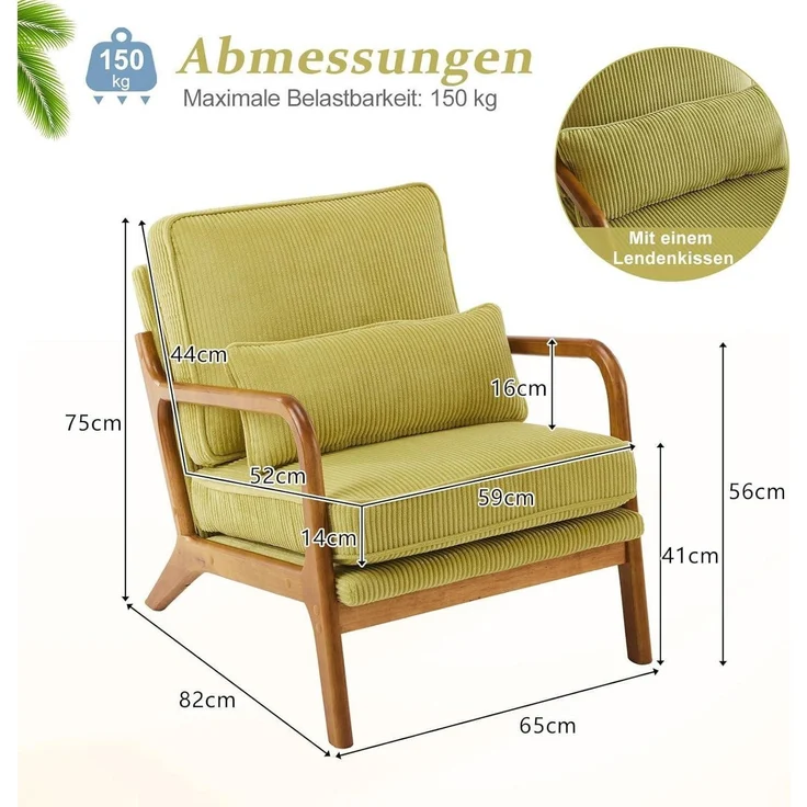 Sessel Cocktailsessel Loungesessel Ohrensessel Massivholz Grün – Bild 2