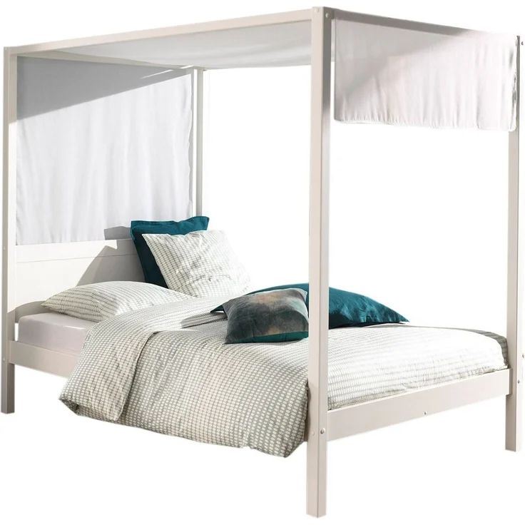 Himmelbett Katey 208x148x191 Einzelbett Massivholz Weiß – Bild 1