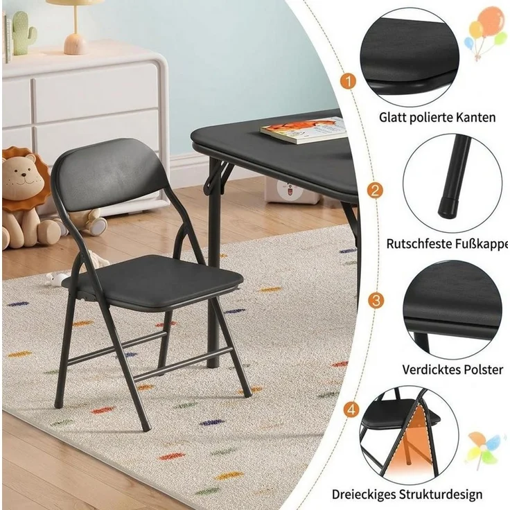 GarveeMore Kindertisch und Stuhlset klappbares 5-teiliges für Esszimmer,Kindertagesstätte, Kinderaktivitätstisch- und Stuhlset für Klassenzimmer – Bild 4