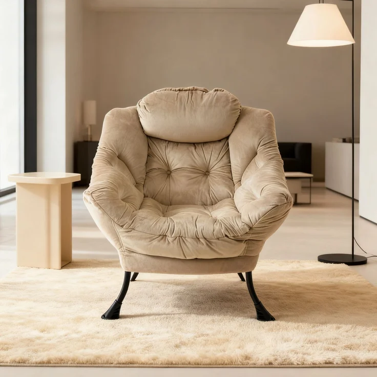 Loungesessel Set mit Hocker, Polyester Bezug, Metallgestell, bis 150kg, ergonomisch, klappbar, für Wohnzimmer Garten,khaki – Bild 2