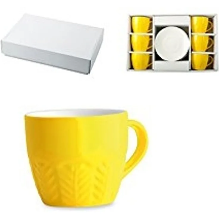 H&H Set KaffeeTasse mit Teller, Bone China, Gelb, 130 ml, 6 Stück