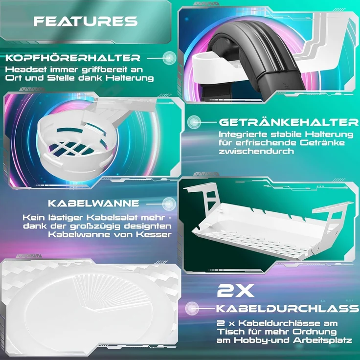 KESSER Gamingtisch, Gaming Schreibtisch mit Getränkehalter Ergonomischer Gamer Tisch – Bild 5