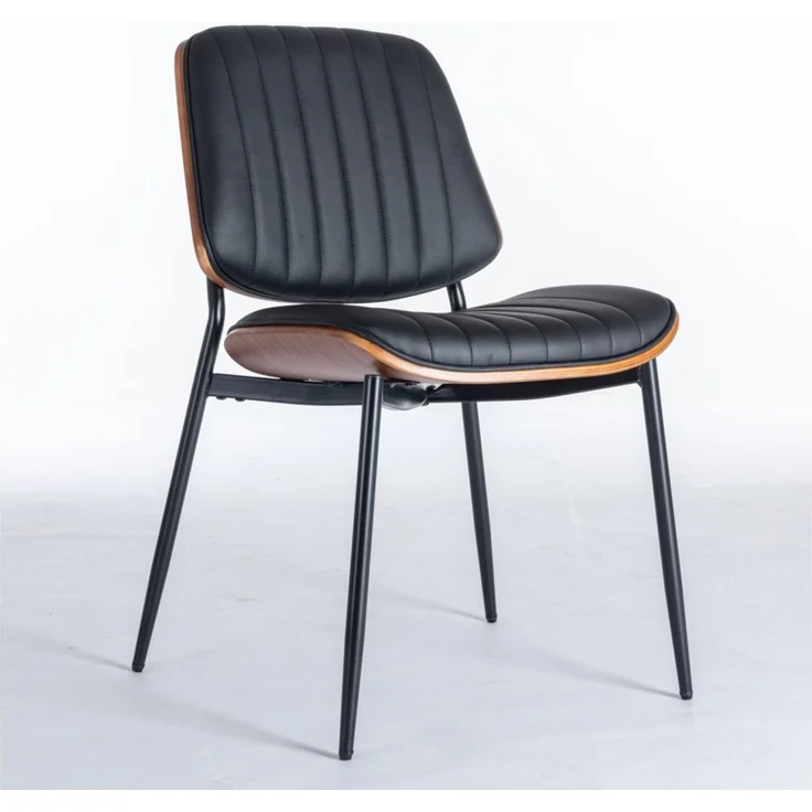 BBWL Esszimmerstuhl Set 2 Mid Century Kunstleder mit Walnuss Rückenlehne Metallbeine, Esszimmerstühle Set gepolstert ergonomisch – Bild 4