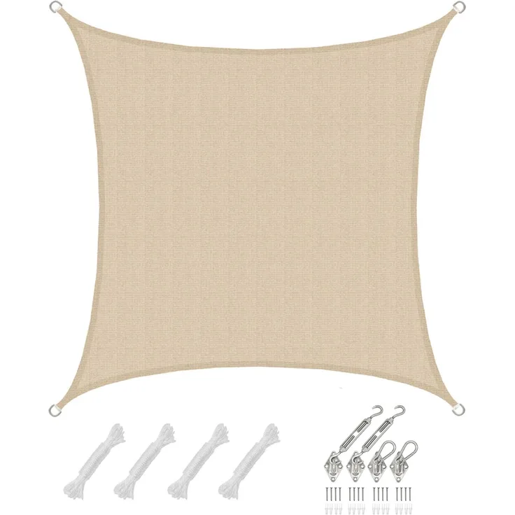 3x3m UV Sonnensegel Atmungsaktiv mit Befestigung Beige