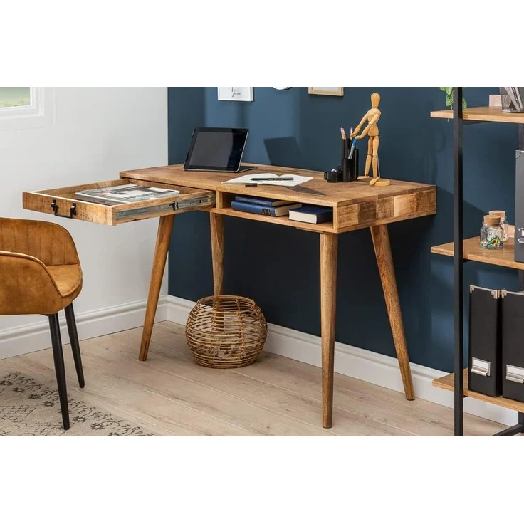 riess-ambiente Schreibtisch RETRO 120cm natur, Arbeitszimmer · Massivholz · mit Schublade · Home Office – Bild 5
