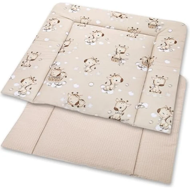 Wickelauflage Wickelunterlage aus Baumwolle 75x72 cm - Weich und waschbar Wickelunterlage für Babys Wickelmatte aus Stoff für Wickeltisch Wickelkommode oder Waschmaschine 75x72 Giraffen – Bild 3
