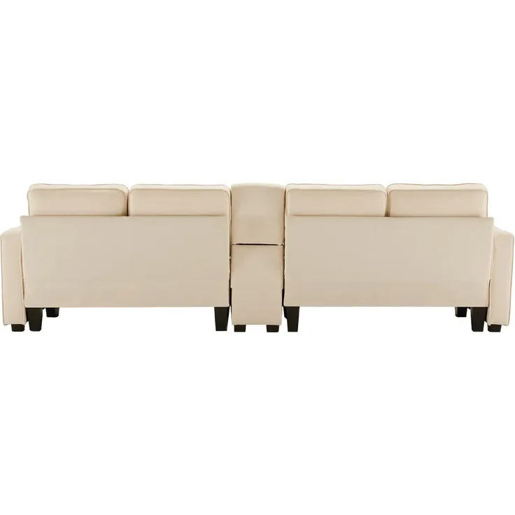 Big-Sofa, 4-Sitzer inkl. loser Zier- und Rückenkissen, Zwischentisch, USB-Anschlüssen, Polstersofa, Wohnzimmersofa, Leinen – Bild 9