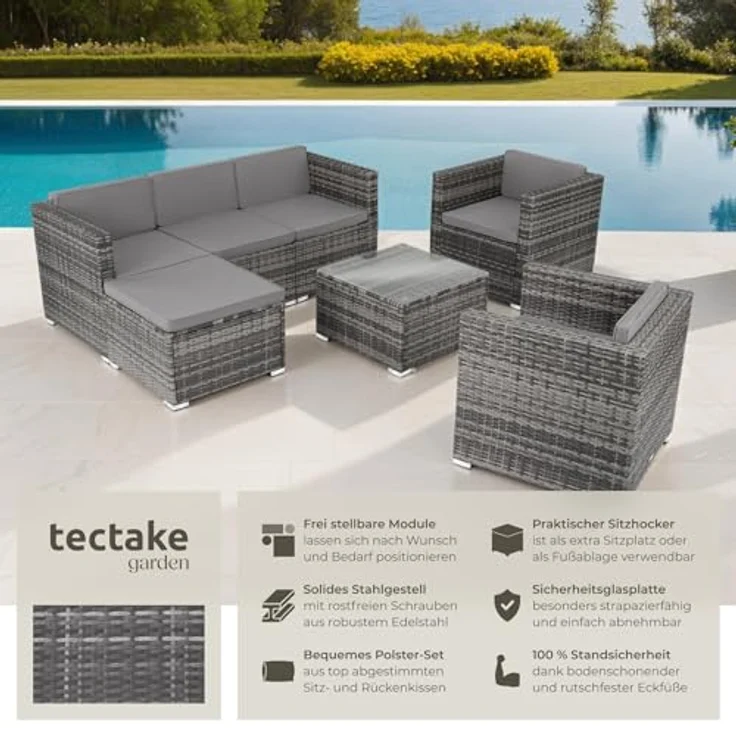 tectake Loungeset Rattan Lounge, (Set, 7-tlg), für 5 bis 6 Personen – Bild 3