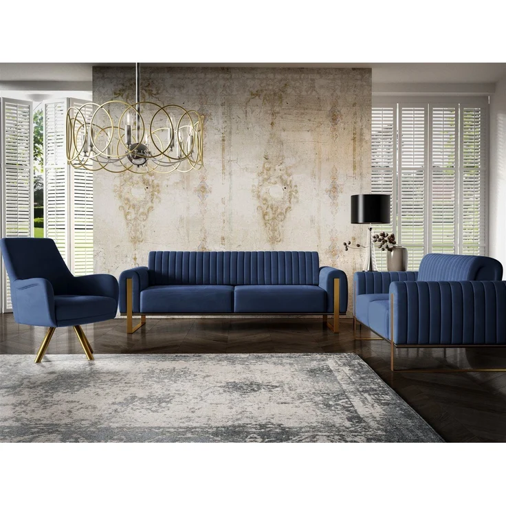Sofa Designersofa VALERIE 3-Sitzer in Stoff Elisa Velvet Dunkelblau – Bild 2