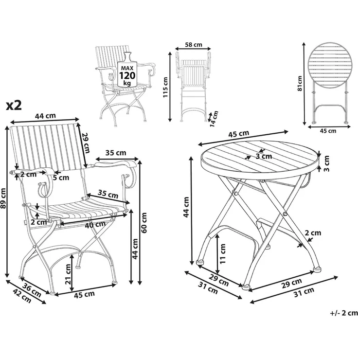Bistro Set klappbar LASCARI Akazienholz Hellbraun – Bild 3