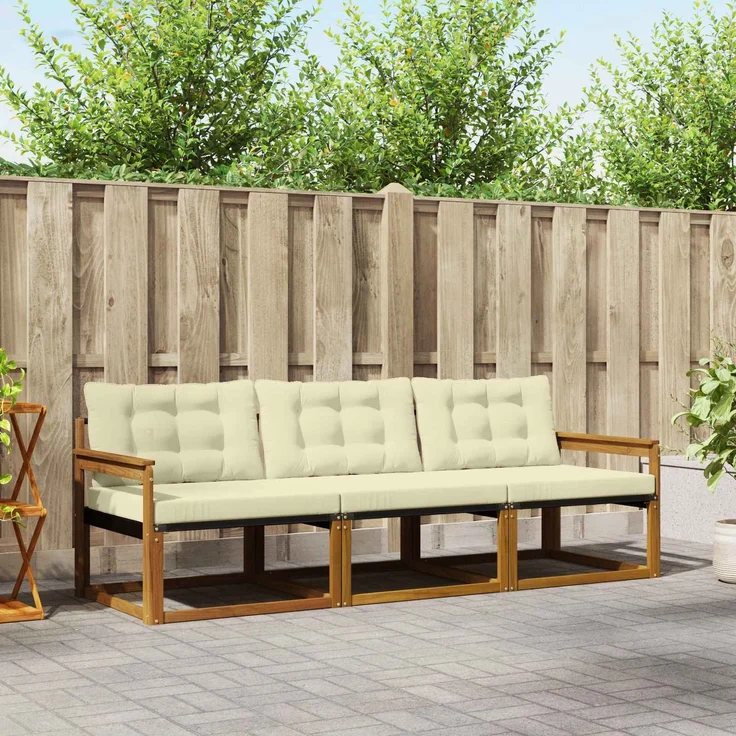 vidaXL Outdoor-Sofagarnitur 3 stk. 3-Sitzer Natur und Creme 3369137 – Bild 1