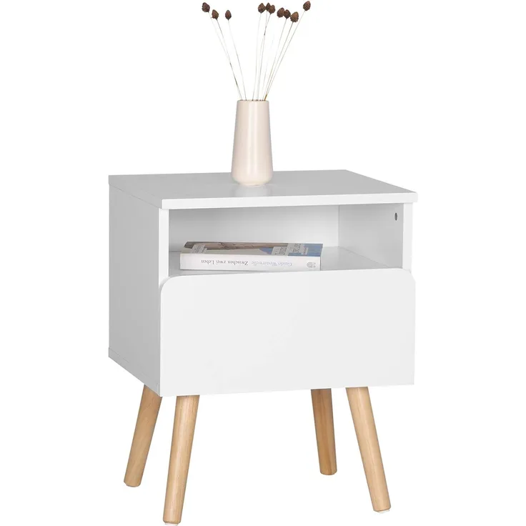 Woltu Nachttisch mit Schublade & offenem Fach weiß