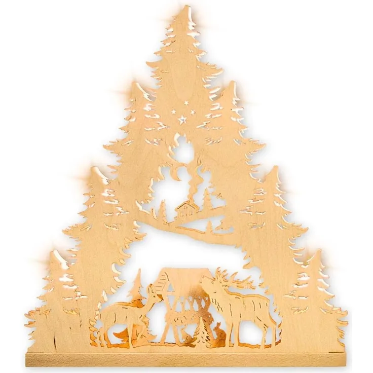 Weigla LED Lichterbogen Hirschfamilie, Schwibbogen aus Holz, NATUR, Made in Germany (1-tlg), Erzgebirge garantiert, Weihnachtsdeko Innen, Weihnachtsbeleuchtung