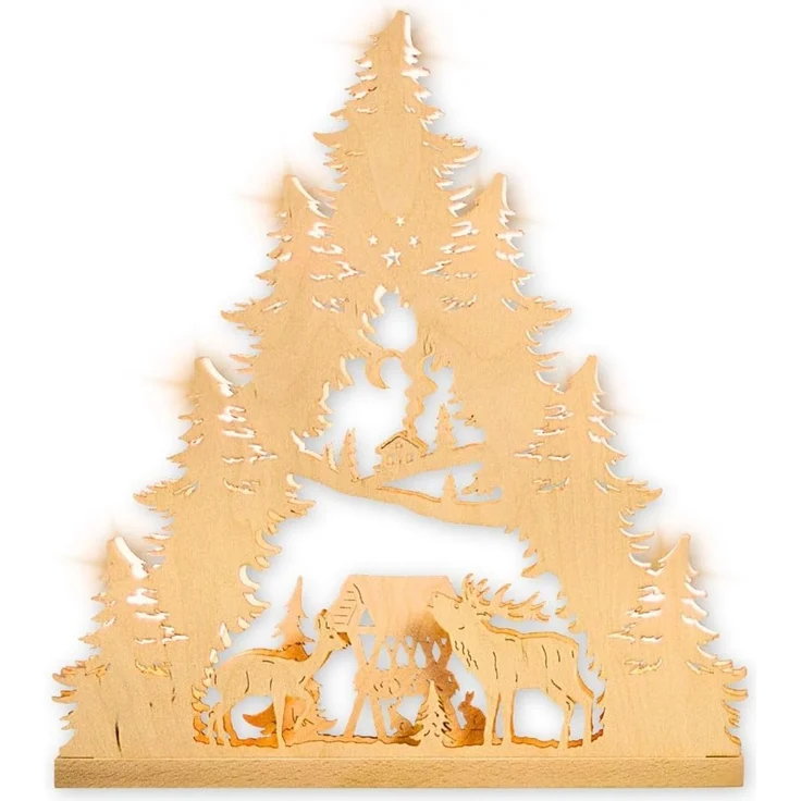 Weigla LED Lichterbogen Hirschfamilie, Schwibbogen aus Holz, NATUR, Made in Germany (1-tlg), Erzgebirge garantiert, Weihnachtsdeko Innen, Weihnachtsbeleuchtung – Bild 1