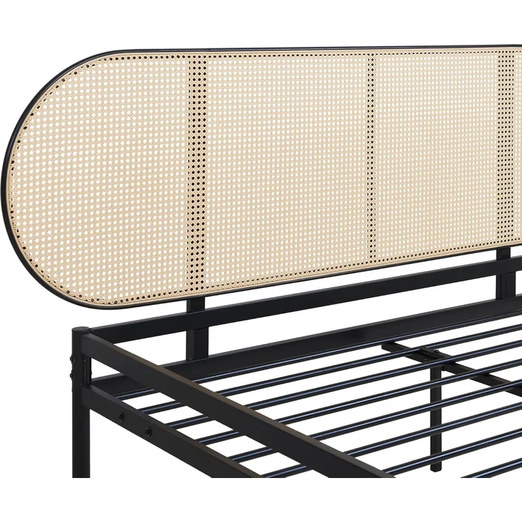Metallbett Linköping mit ovalem Kopfteil 160x200 cm Schwarz/Rattanoptik [en. casa] – Bild 6