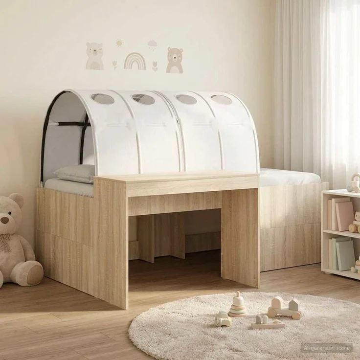 vidaXL Bett mit Tunnel 3 Stk. Artisian Eiche und Weiß Holzwerkstoff 3423665 – Bild 1