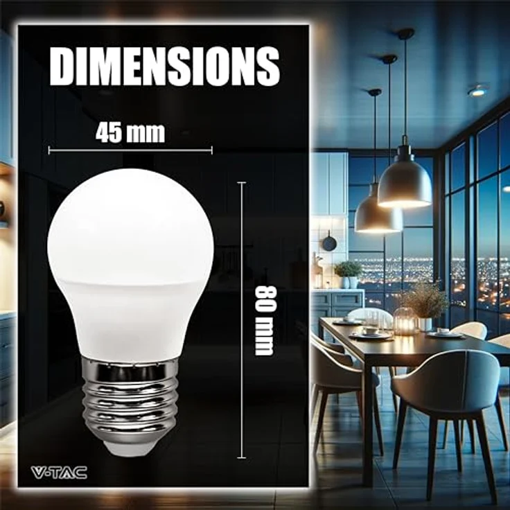 V-TAC 3x LED Glühbirne E27 G45-4,5W (entspricht 40W) - 3er Pack - 470 Lumen - LED Glühlampen - Energiesparlampe - Licht 4000K Neutralweiß – Bild 8
