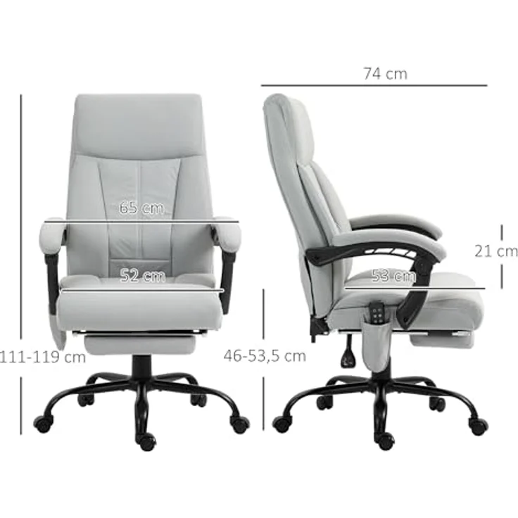 Vinsetto Massage-Bürostuhl mit Fußstütze, entspannende Massagefunktion für ergonomisches Sitzen – Bild 3