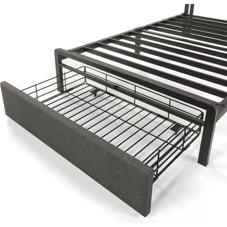Polsterbett Leinen mit Stauraum-Kopfteil, LED & USB-Anschluss, Schublade, 91x217x110 cm, Grau, ohne Matratze – Bild 7