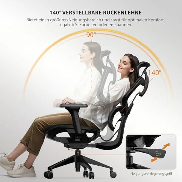 SENSE7 Nobu Ergonomischer Bürostuhl – Innovatives Rückenstützsystem, 3D-verstellbare Armlehnen, Wippfunktion, Atmungsaktives Mesh, Gesunde Haltung, Komfort für Büro und Gaming, Stabil – Bild 5