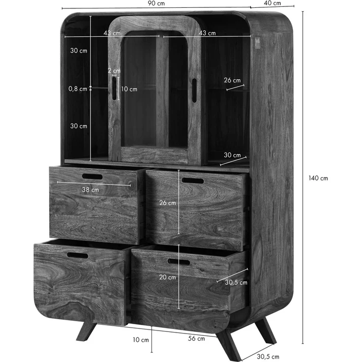 Highboard Sheesham 90 x 40 x 140 dunkelbraun lackiert MAILAND #220 – Bild 8