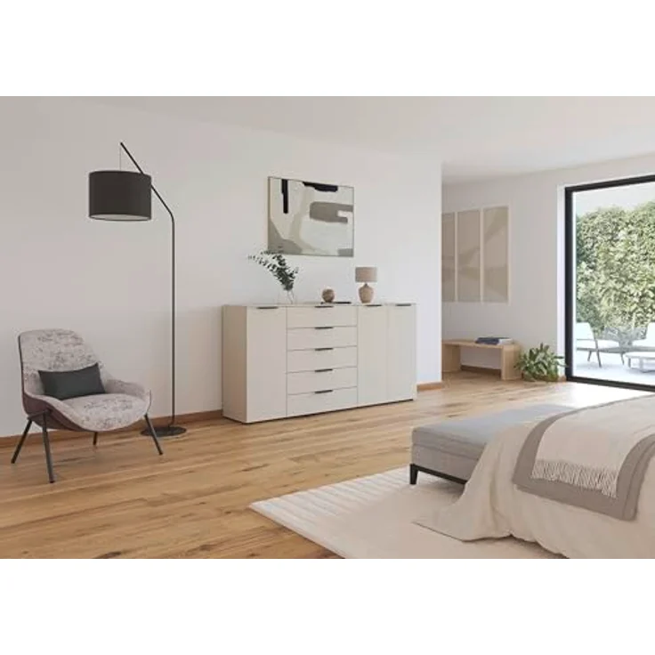 Rauch Möbel Flipp, Kommode für Schlafzimmer, Kinderzimmer, Wohnzimmer, Jugendzimmer, Flur, Garderobe, 3-türig, 5 Schubladen, mit Softclose-Funktion, Farbe Beige, Breite 199 cm – Bild 3
