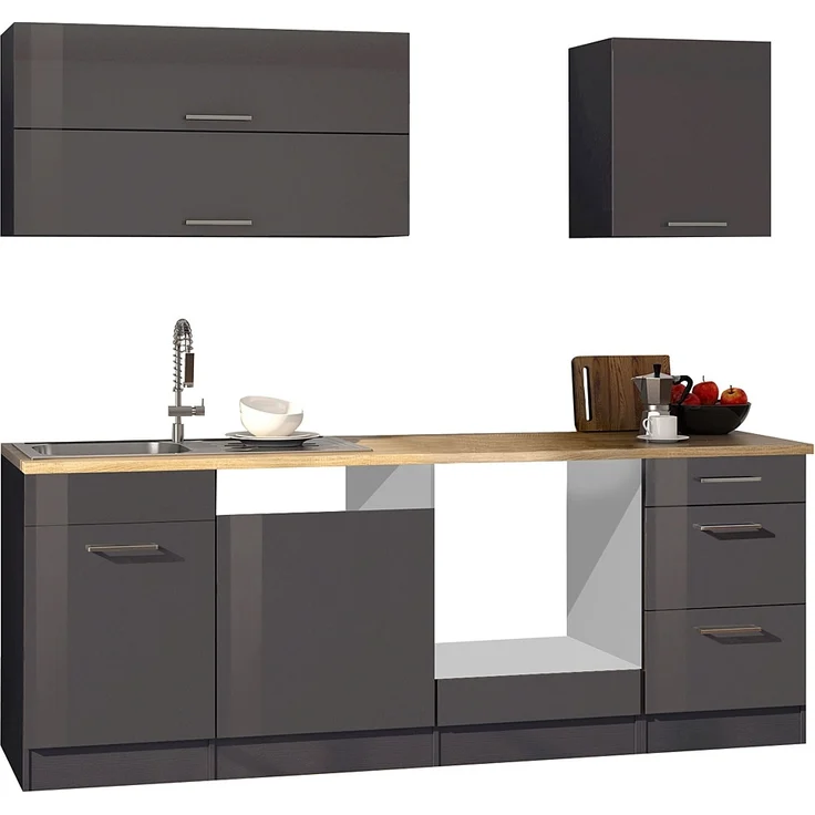 Küchenzeile 220 MARANELLO-03 Anthrazit Hochglanz Breite 220 cm ohne E-Geräte B x H x T ca. 220 x 200 x 60cm – Bild 1