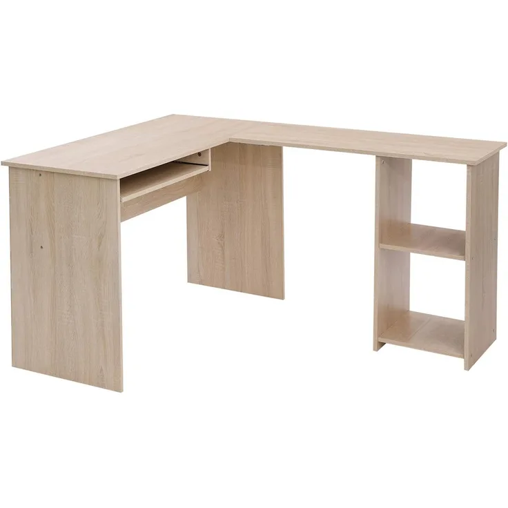 Vasagle Computertisch in L-Form, Schreibtisch, Eckschreibtisch mit 2 Ablagen, 60x30 cm große Tastaturablage, fürs Büro und Arbeitszimmer, 140 x 120 x 75 cm, eichenfarben LCD810N01
