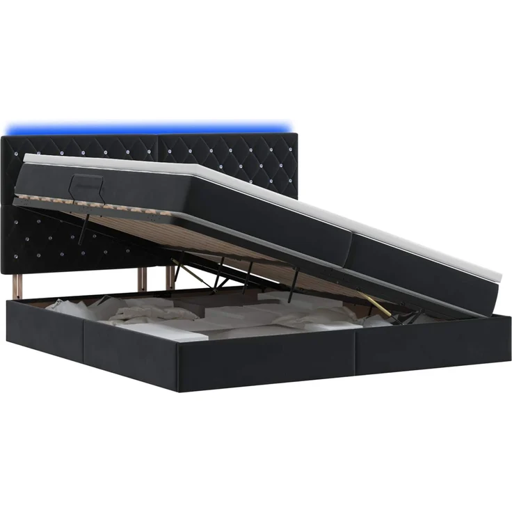 vidaXL LED-Speicherbett mit Matratze Schwarz 200x200 cm Samt 3460094 – Bild 2
