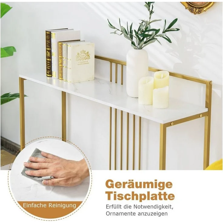 COSTWAY Konsolentisch, Marmoroptik, goldfarbenes Metallgestell, 120cm – Bild 3
