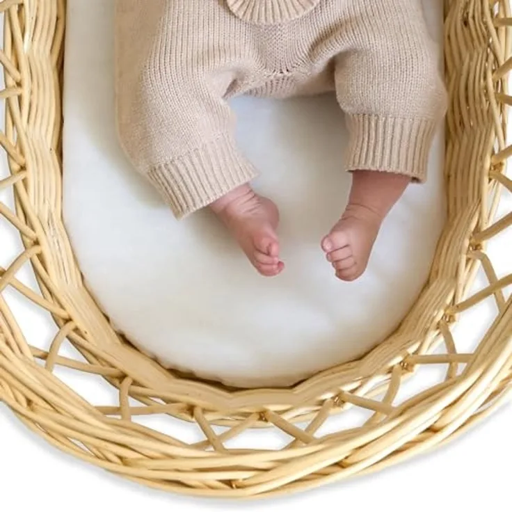 Clair de Lune Matratze aus Korbgeflecht, Faser, mit wasserdichtem Bezug, Babybett-Matratze, 65 x 28 cm